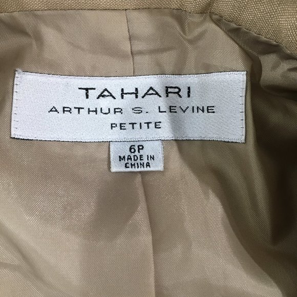 TAHARI Arthur S Levine Petite Beige Linen Blend Flap Pockets Blazer Jacket - Picture 2 of 8